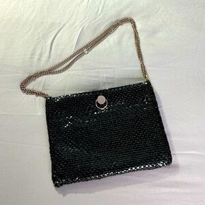 Vintage 80s Ashley Moore Aluminum Metal Mesh Black Handbag Purse Chain Handle